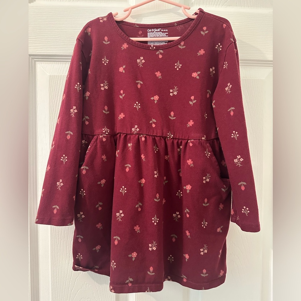 Cat & Jack Maroon Floral Kids Dress